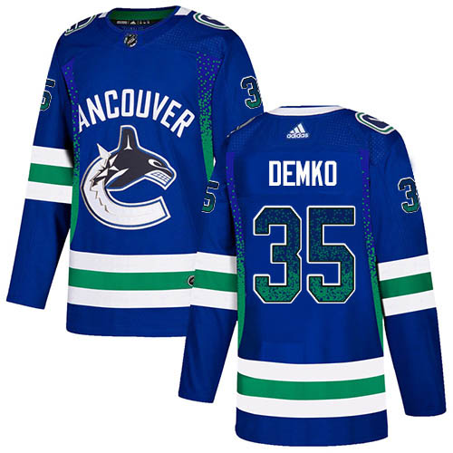 Men Adidas Vancouver Canucks #35 Thatcher Demko Blue Home Authentic Drift Fashion Stitched NHL Jersey